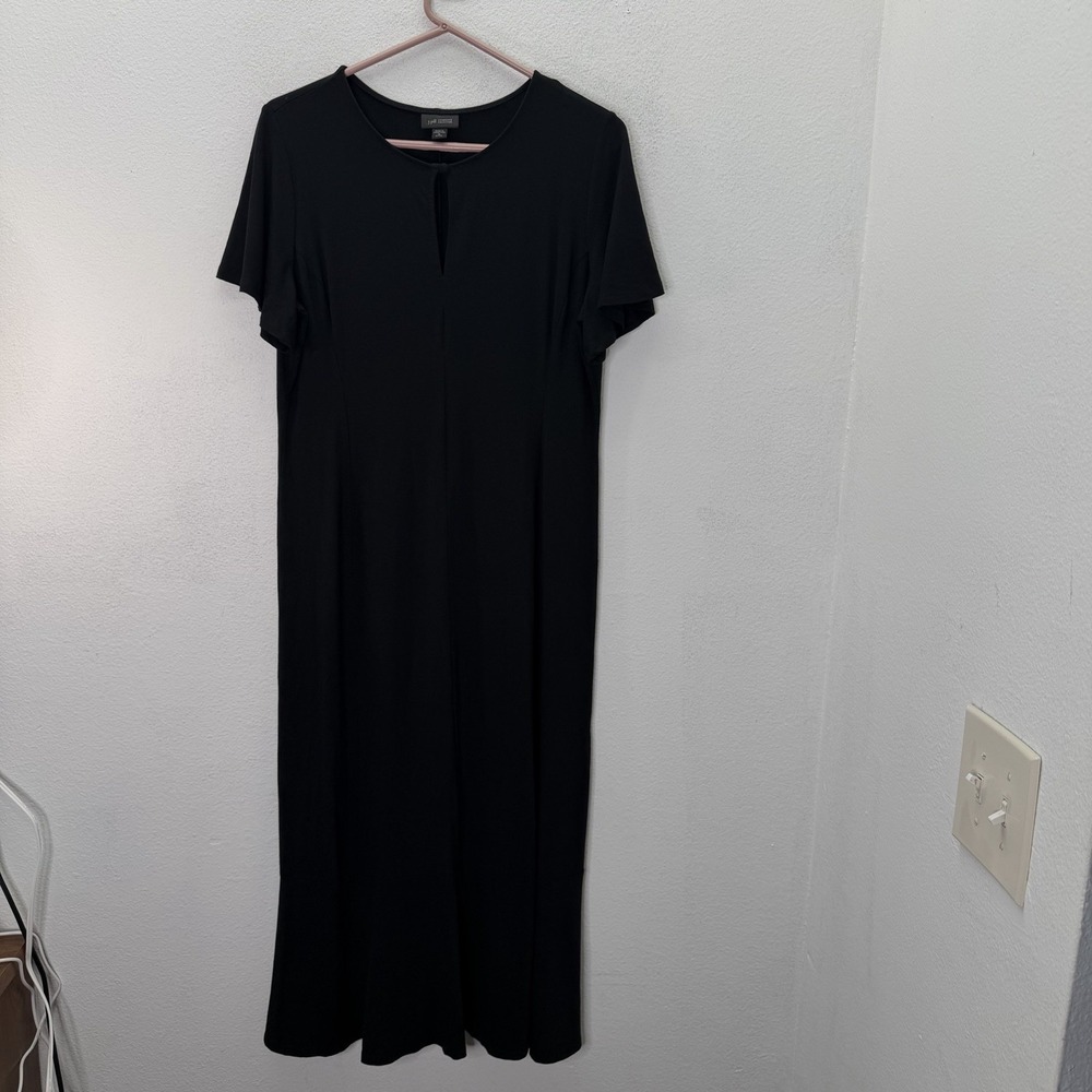 J Jill Wearever Collection Dress Sz M Petite Black Keyhole Midi Stretch Jersey